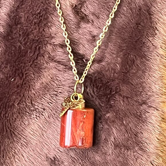 Red Jasper Urn/Vial Pendant Necklace • Dragonfly Charm • Memorial Keepsake - Picture 5 of 9
